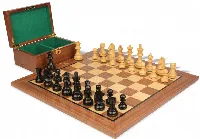 German Knight Staunton Chess Set Ebonized & Boxwood Pieces with Classic Walnut Board & Box - 3.25" King