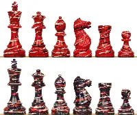 Parker Staunton Chess Set Art Deco Design Blue & Red Pieces - 3.75" King