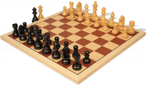German Knight Staunton Chess Set Ebonized & Boxwood Pieces with Sycamore & Mahogany Board - 3.25" King - Image 1