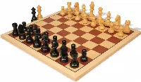 German Knight Staunton Chess Set Ebonized & Boxwood Pieces with Sycamore & Mahogany Board - 3.25" King