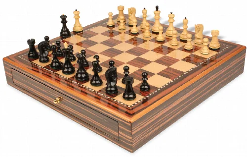 Zagreb Series Chess Set Ebony & Boxwood Pieces 3.25" King with Macassar Case - Image 1