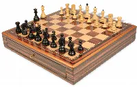 Zagreb Series Chess Set Ebony & Boxwood Pieces 3.25" King with Macassar Case