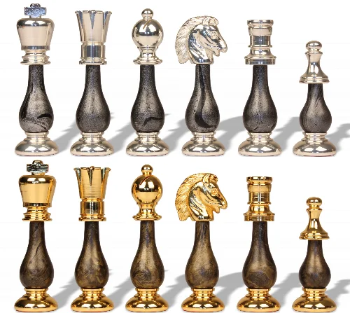 Large Contemporary Staunton Chess Set Gold & Silver Pieces with Variegated Design by Italfama - Image 1