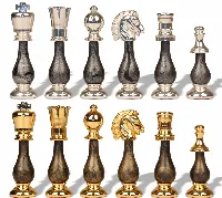 Large Contemporary Staunton Chess Set Gold & Silver Pieces with Variegated Design by Italfama