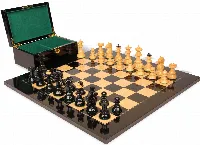 Vienna Coffee House Antique Reproduction Chess Set High Gloss Black & Boxwood Pieces with Black & Ash Burl Board & Box - 4" King