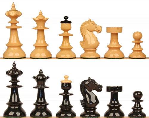 Vienna Coffee House Series Chess Set Black & Boxwood Lacquered Pieces - 4" King - Image 1