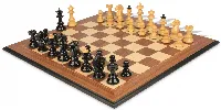 Vienna Coffee House Antique Reproduction Chess Set High Gloss Black & Boxwood Pieces with Walnut Molded Chess Board - 4" King