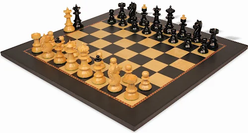 Vienna Coffee House Antique Reproduction Chess Set High Gloss Black & Boxwood Pieces with The Queen's Gambit Chess Board - 4" King - Image 1