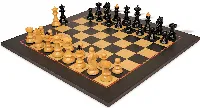 Vienna Coffee House Antique Reproduction Chess Set High Gloss Black & Boxwood Pieces with The Queen's Gambit Chess Board - 4" King