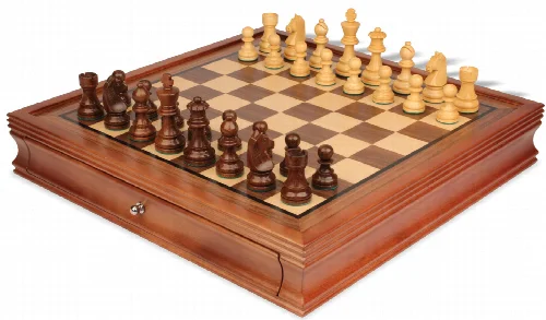 German Knight Staunton Chess Set Golden Rosewood & Boxwood Pieces with Walnut Chess Case - 3.25" King - Image 1