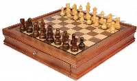 German Knight Staunton Chess Set Golden Rosewood & Boxwood Pieces with Walnut Chess Case - 3.25" King