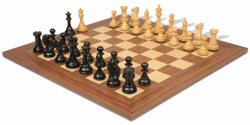 New Exclusive Staunton Chess Set Ebony & Boxwood Pieces with Walnut & Maple Deluxe Board - 4" King - Image 1