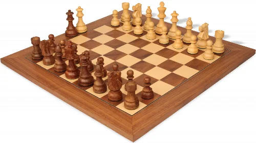 French Lardy Staunton Chess Set Acacia & Boxwood Pieces with Walnut & Maple Deluxe Board - 3.75" King - Image 1