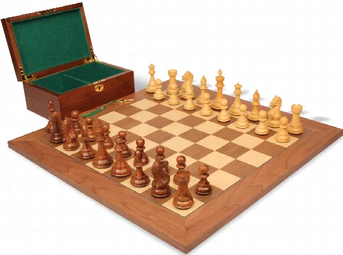 Fierce Knight Staunton Chess Set Golden Rosewood & Boxwood Pieces with Walnut & Maple Deluxe Board & Box - 4" King - Image 1