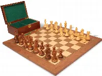 Fierce Knight Staunton Chess Set Golden Rosewood & Boxwood Pieces with Walnut & Maple Deluxe Board & Box - 4" King