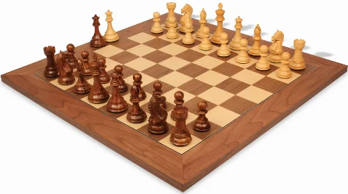 Fierce Knight Staunton Chess Set Golden Rosewood & Boxwood Pieces with Walnut & Maple Deluxe Board - 4" King - Image 1