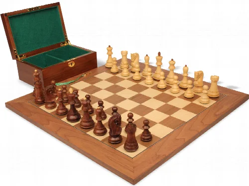 Zagreb Series Chess Set Golden Rosewood & Boxwood Pieces with Walnut & Maple Delux Board & Box - 3.875" King - Image 1