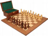 Zagreb Series Chess Set Golden Rosewood & Boxwood Pieces with Walnut & Maple Delux Board & Box - 3.875" King