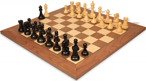 Leningrad Staunton Chess Set Ebonized & Boxwood Pieces with Walnut and Maple Deluxe Board - 4" King - Image 1