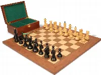 Zagreb Series Chess Set Ebony & Boxwood Pieces with Walnut & Maple Deluxe Board & Box - 3.875" King
