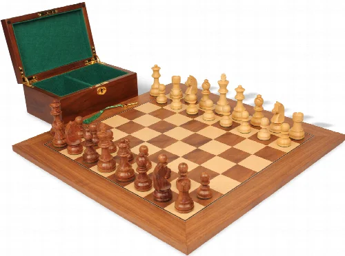 German Knight Staunton Chess Set Acacia & Boxwood Pieces with Walnut & Maple Deluxe Board & Box - 3.75" King - Image 1