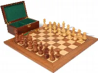 German Knight Staunton Chess Set Acacia & Boxwood Pieces with Walnut & Maple Deluxe Board & Box - 3.75" King