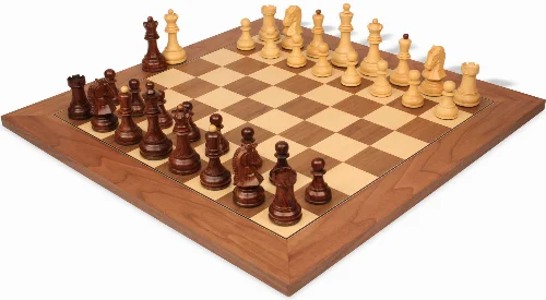 Dubrovnik Staunton Chess Set Golden Rosewood & Boxwood Pieces with Walnut & Maple Deluxe Board - 3.9" King - Image 1