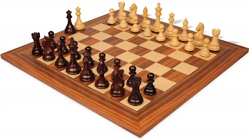 Fierce Knight Staunton Chess Set Rosewood & Boxwood Pieces with Santos Rosewood & Maple Deluxe Chess Board - 3" King - Image 1