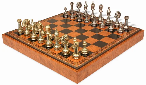 Large Arabesque Classic Staunton Metal Chess Set with Faux Leather Chess Board & Storage Tray - Image 1