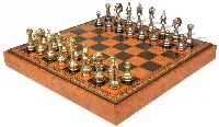Large Arabesque Classic Staunton Metal Chess Set with Faux Leather Chess Board & Storage Tray