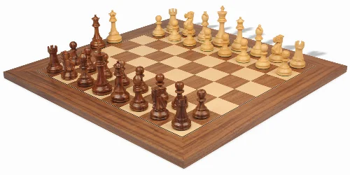 British Staunton Chess Set Acacia & Boxwood Pieces with Deluxe Walnut & Maple Board - 4" King - Image 1