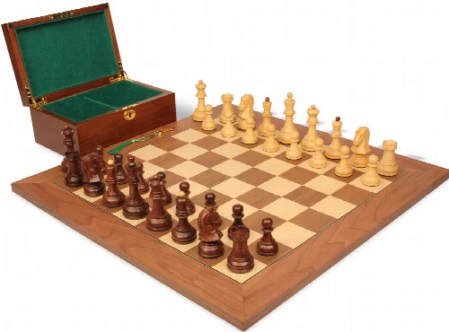 Dubrovnik Staunton Chess Set Golden Rosewood & Boxwood Pieces with Walnut & Maple Deluxe Board & Box - 3.9" King - Image 1