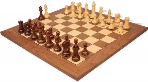 Leningrad Series Chess Set Golden Rosewood & Boxwood Pieces with Walnut & Maple Deluxe Board - 4" King - Image 1