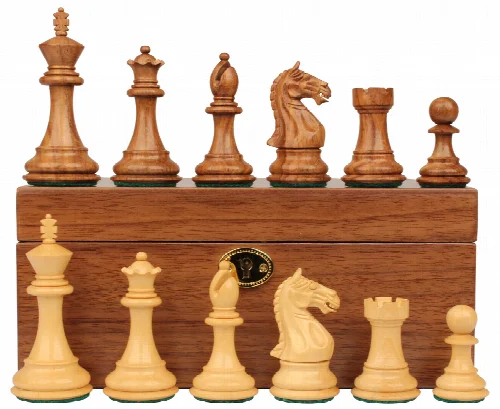 Fierce Knight Staunton Chess Set Acacia & Boxwood Pieces with Walnut Chess Box - 3" King - Image 1