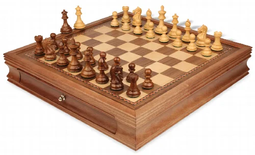 Fierce Knight Staunton Chess Set Acacia & Boxwood Pieces with Walnut Chess Case - 3" King - Image 1