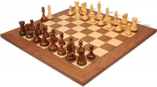 New Exclusive Staunton Chess Set Golden Rosewood & Boxwood Pieces with Walnut & Maple Deluxe Board - 4" King - Image 1