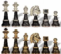 Large Classic Staunton Variegated Gold & Silver Chess Set by Italfama