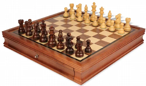 French Lardy Staunton Chess Set in Rosewood & Boxwood with Walnut Chess Case - 3.75" King - Image 1