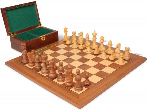 Parker Staunton Chess Set Acacia & Boxwood Pieces with Walnut & Maple Deluxe Board & Box - 3.75" King - Image 1