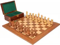 Parker Staunton Chess Set Acacia & Boxwood Pieces with Walnut & Maple Deluxe Board & Box - 3.75" King