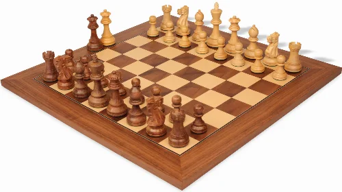 Parker Staunton Chess Set Acacia & Boxwood Pieces with Walnut & Maple Deluxe Board- 3.75" King - Image 1