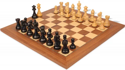 Parker Staunton Chess Set Ebonized & Boxwood Pieces with Walnut & Maple Deluxe Board- 3.75" King - Image 1