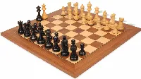 Parker Staunton Chess Set Ebonized & Boxwood Pieces with Walnut & Maple Deluxe Board- 3.75" King