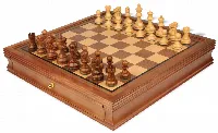 Deluxe Old Club Staunton Chess Set Acacia & Boxwood Pieces with Walnut Chess Case - 3.25" King
