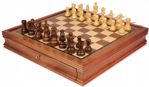 French Lardy Staunton Chess Set Golden Rosewood & Boxwood Pieces with Walnut Chess Case - 3.25" King - Image 1