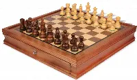 French Lardy Staunton Chess Set Golden Rosewood & Boxwood Pieces with Walnut Chess Case - 3.25" King