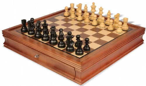 French Lardy Staunton Chess Set Ebonized & Boxwood Pieces with Walnut Chess Case - 3.25" King - Image 1