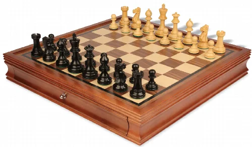 Parker Staunton Chess Set in Ebonized Boxwood with Walnut Chess Case - 3.75" King - Image 1