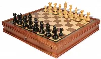Parker Staunton Chess Set in Ebonized Boxwood with Walnut Chess Case - 3.75" King