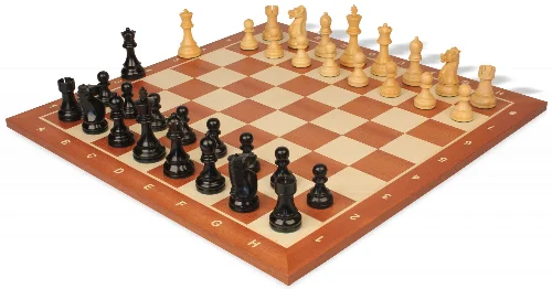 Fischer-Spassky Commemorative Chess Set Ebonized & Boxwood Pieces with Mahogany Notated Board - 3.75" King - Image 1